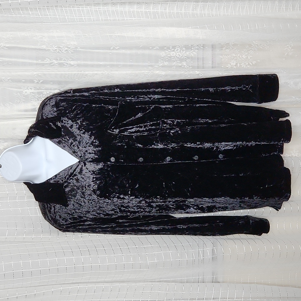 Vintage Black Crushed Velvet CK Calvin Clein Long Sleeve Oversized Shirt SzL